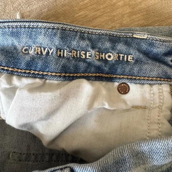 American Eagle women’s  stretch curvy high-rise Shorty distressed denim shorts - Picture 8 of 12